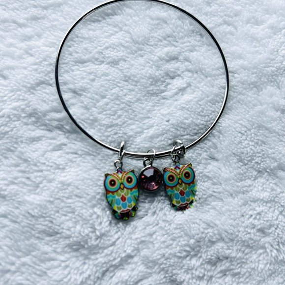 Handcrafted owl bangle bracelet - Picture 1 of 5